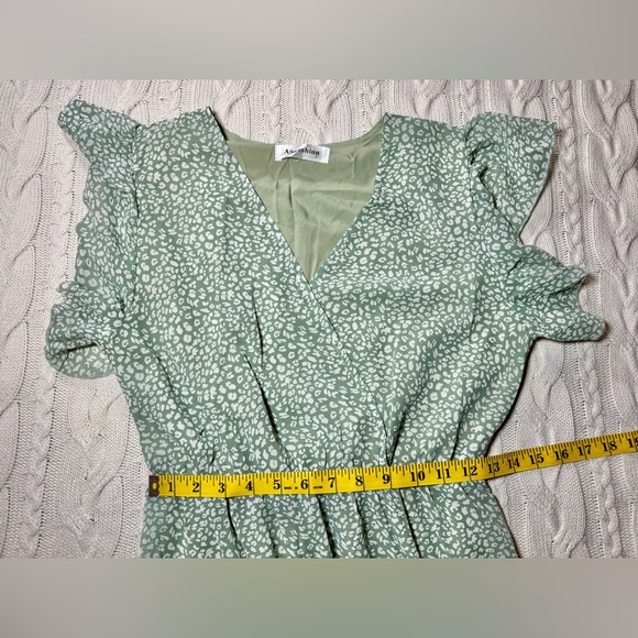 NWOT Mint Green Wrap Midi Leopard Print Dress with Ruffled Flutter Sleeves - Picture 7 of 10
